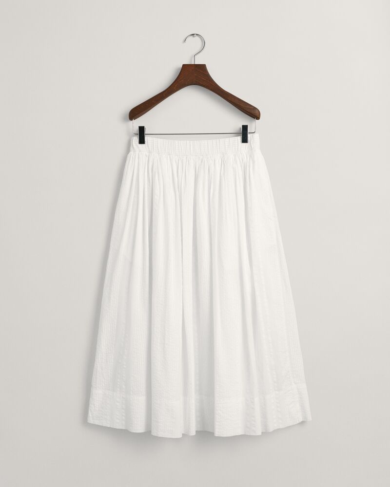 Seersucker Striped Pull-On Skirt 32 / WHITE