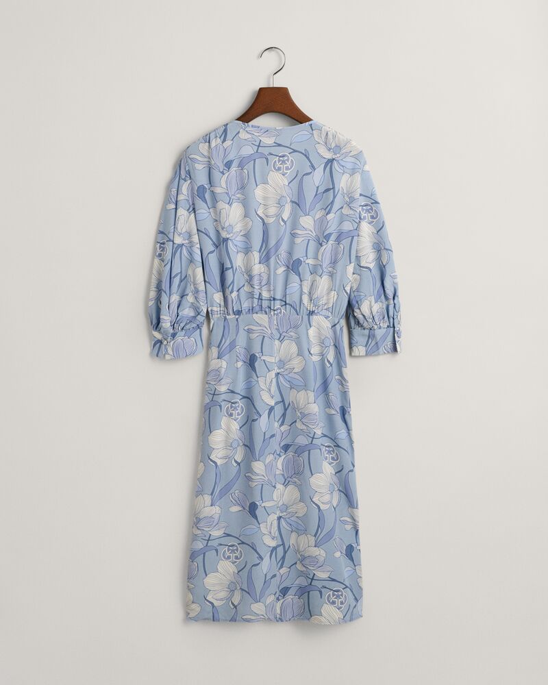 Regular Fit Magnolia Print Wrap Dress Dove Blue / 32