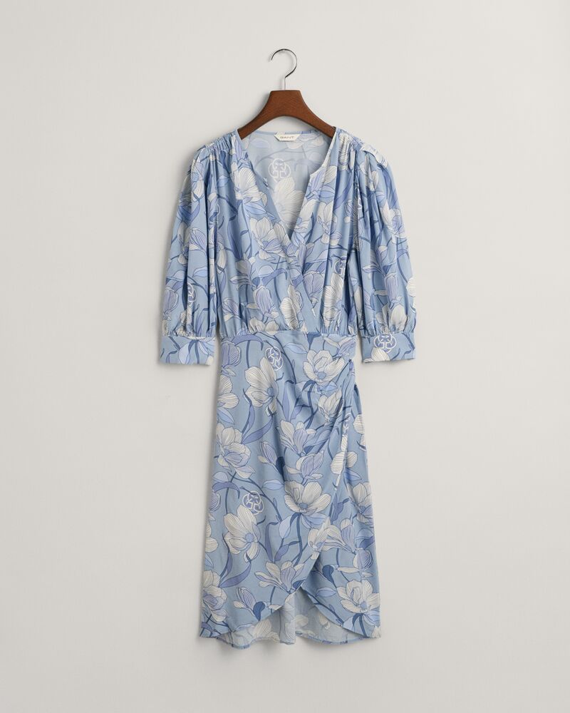 Regular Fit Magnolia Print Wrap Dress Dove Blue / 32