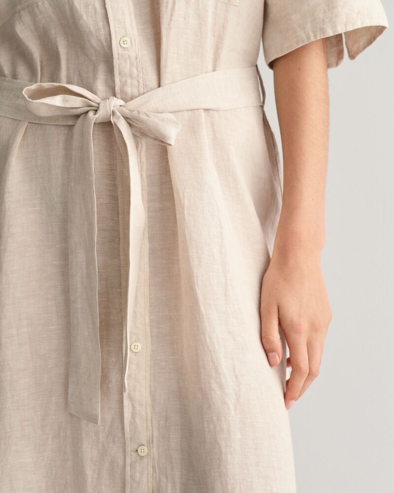 Linen Short Sleeve Shirt Dress Dry Sand / 32