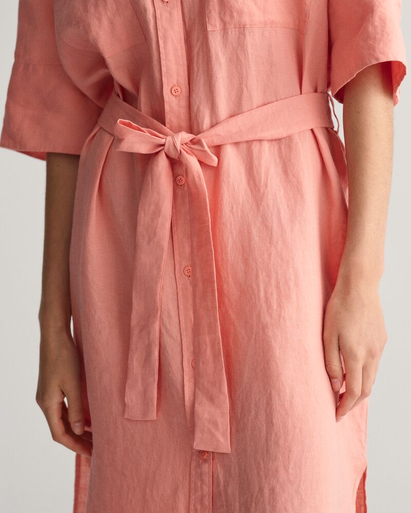 Linen Short Sleeve Shirt Dress Peachy Pink / 32