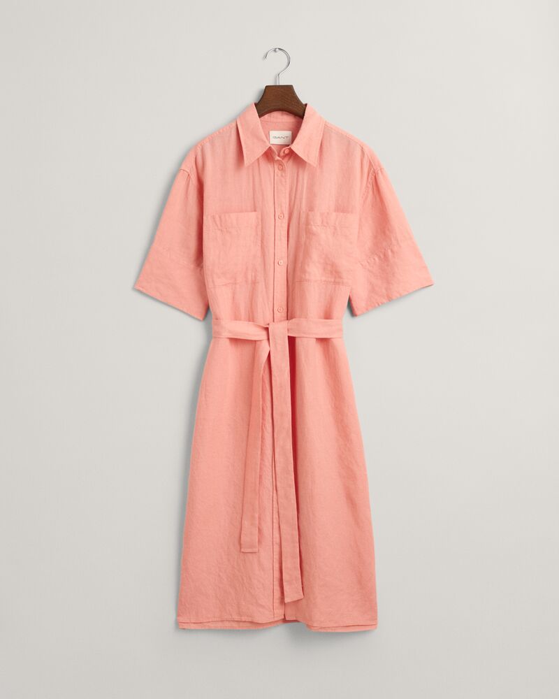 Linen Short Sleeve Shirt Dress Peachy Pink / 32