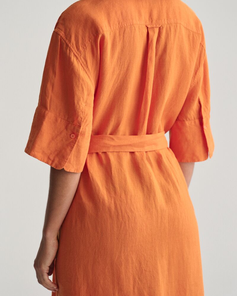 Linen Short Sleeve Shirt Dress Pumpkin Orange / 32