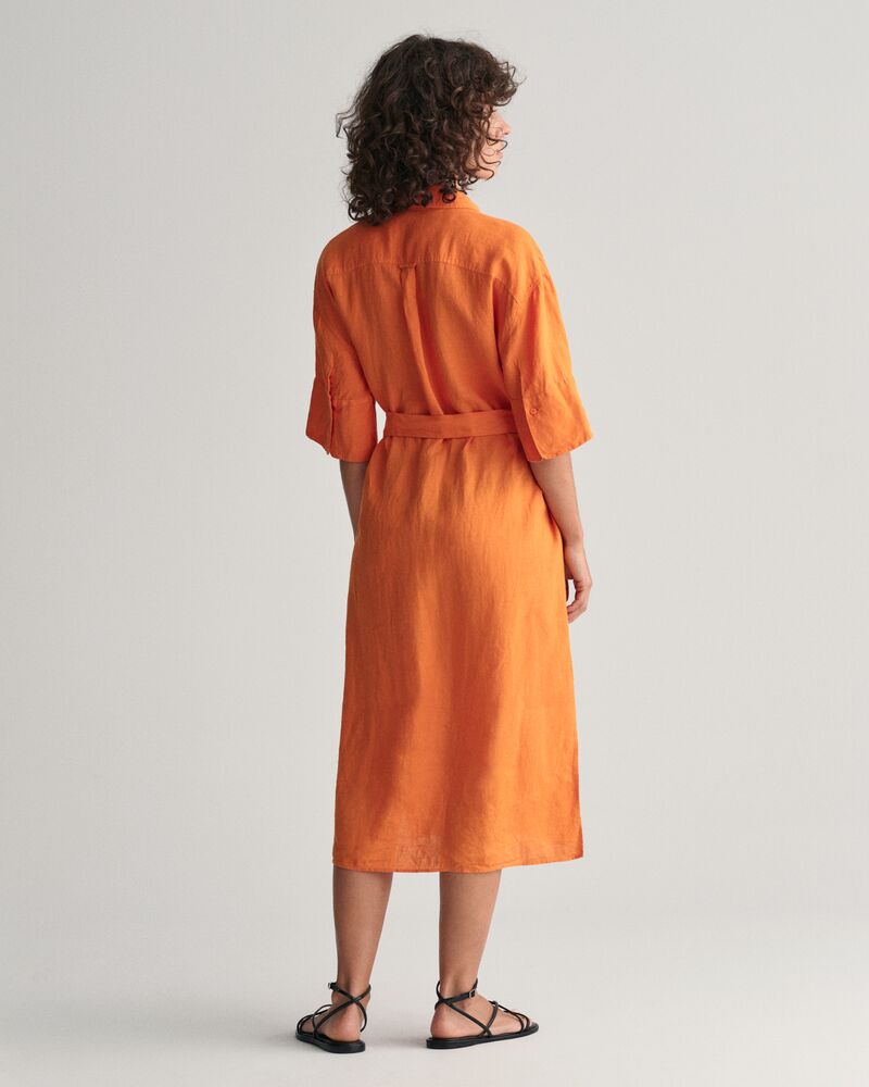 Linen Short Sleeve Shirt Dress Pumpkin Orange / 32