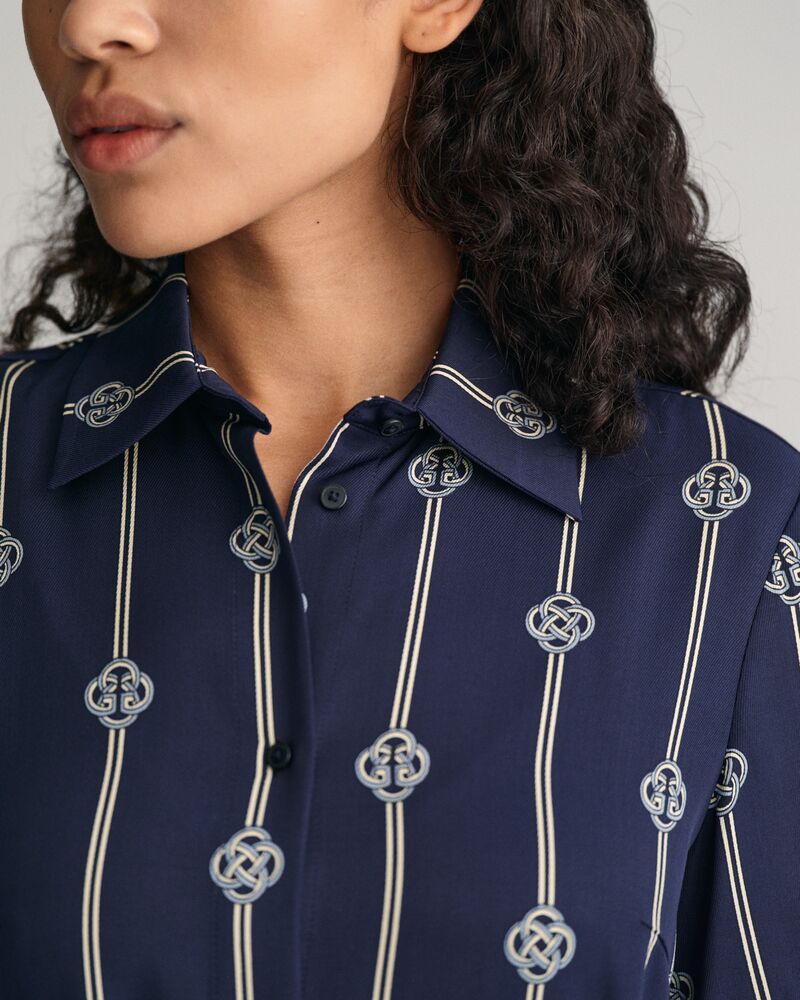 Printed Short Sleeve Shirt Dress Evening Blue / 32