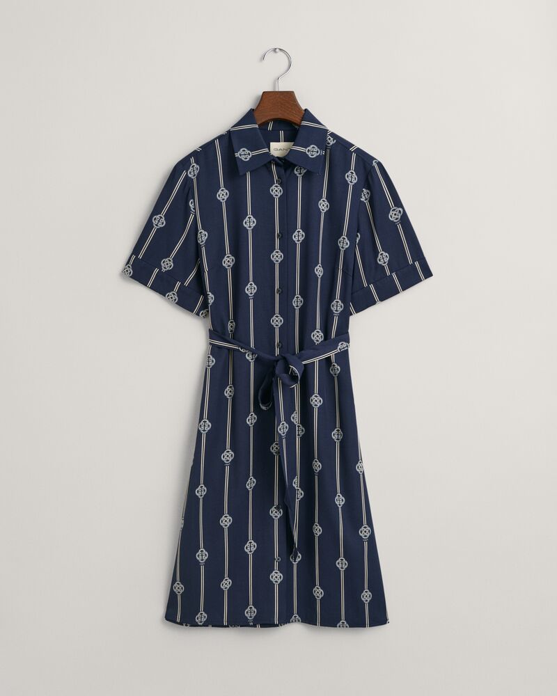 Printed Short Sleeve Shirt Dress Evening Blue / 32