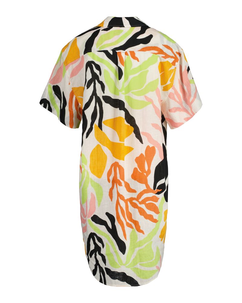 Palm Print Linen Short Sleeve Caftan Medal Yellow / 32