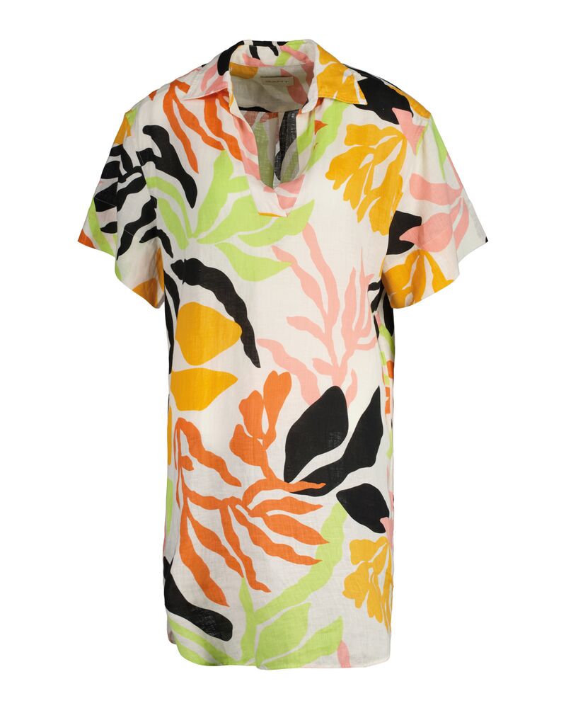 Palm Print Linen Short Sleeve Caftan Medal Yellow / 32