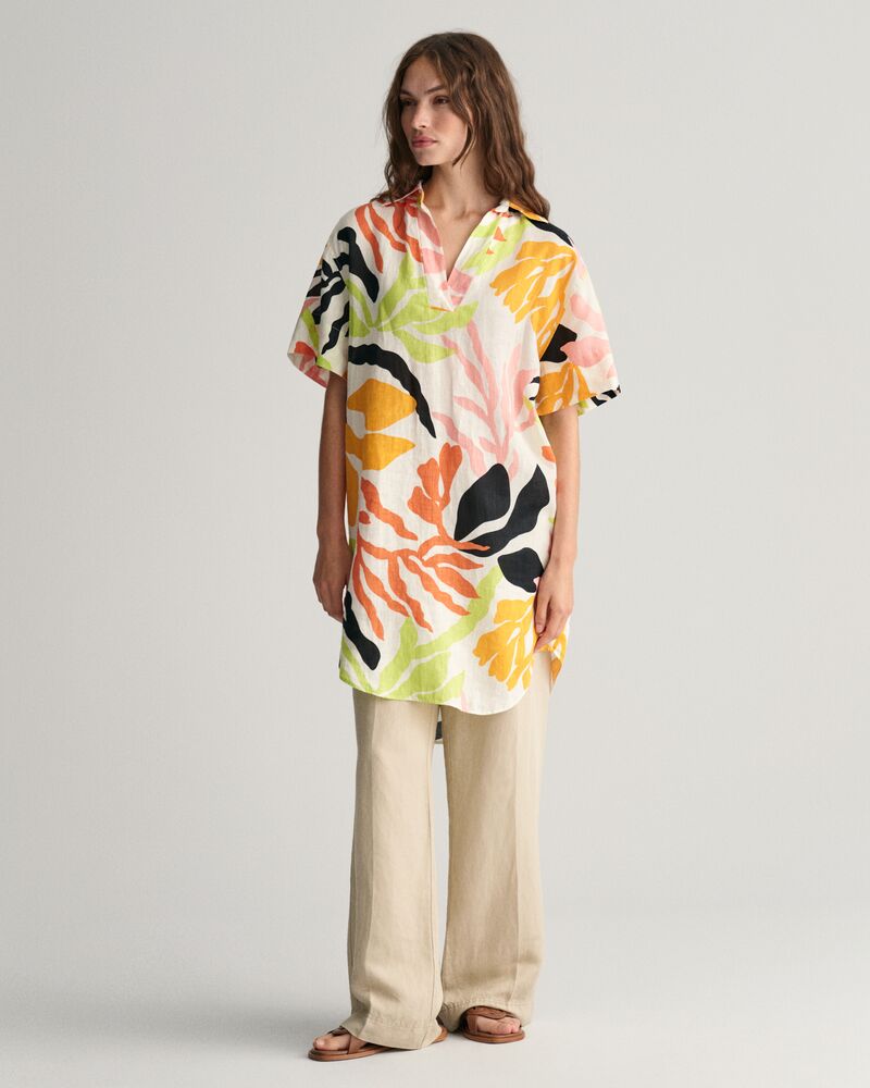 Palm Print Linen Short Sleeve Caftan Medal Yellow / 32