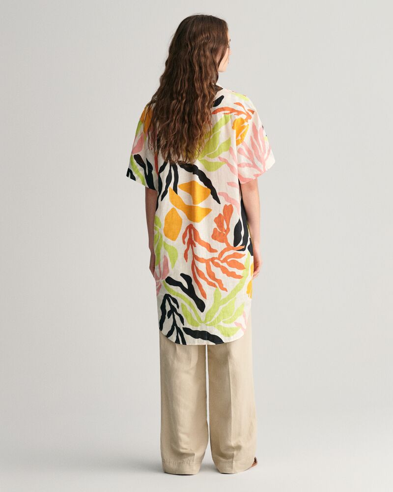 Palm Print Linen Short Sleeve Caftan Medal Yellow / 32