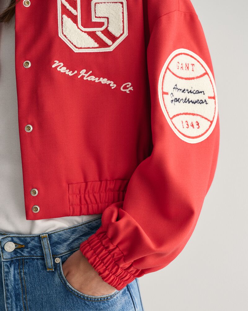 CROPPED VARSITY JACKET BRIGHT RED / XS