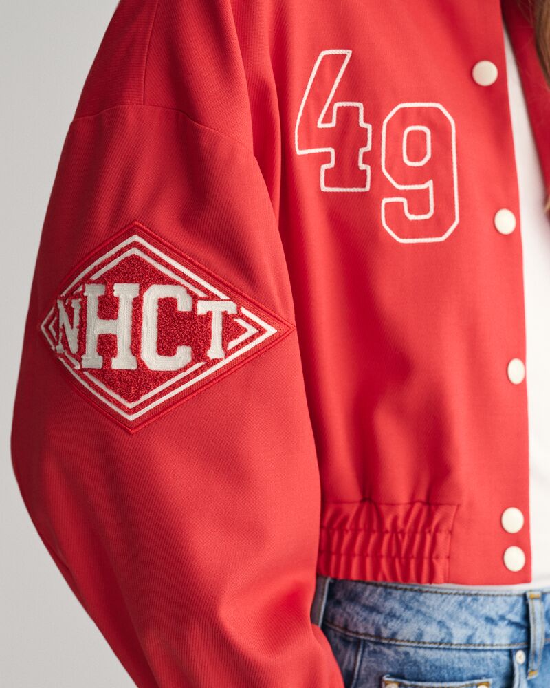 CROPPED VARSITY JACKET BRIGHT RED / XS