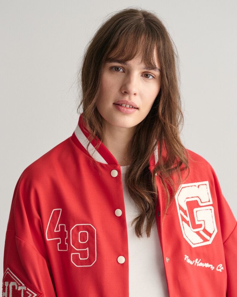 CROPPED VARSITY JACKET BRIGHT RED / XS