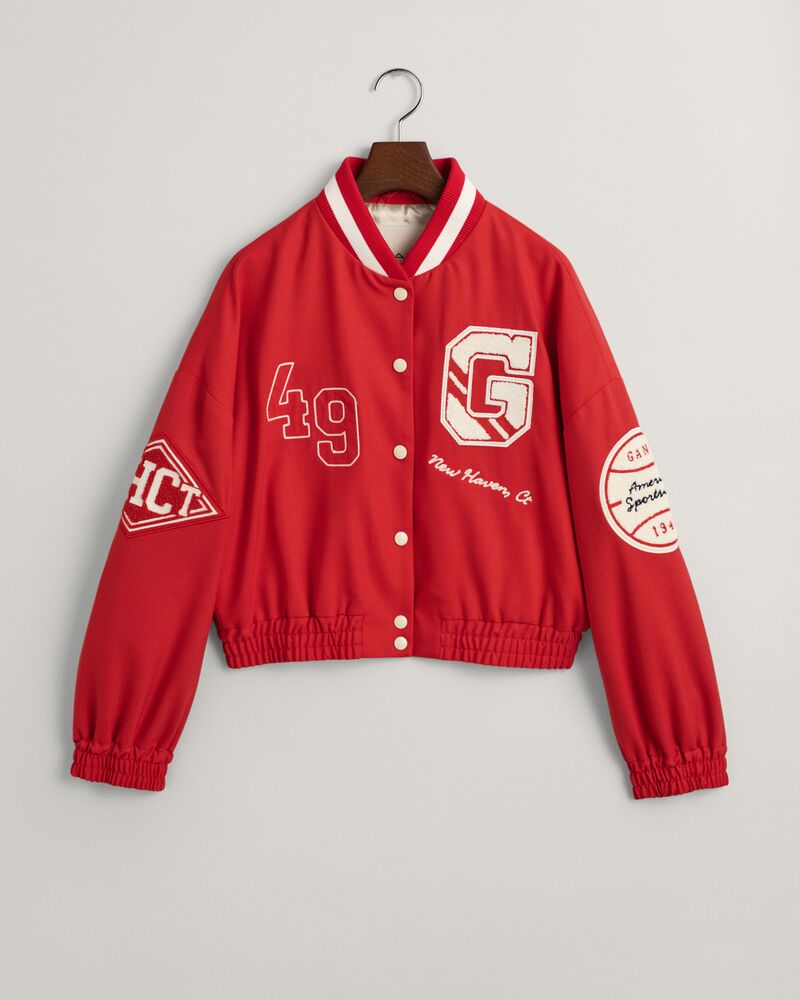 CROPPED VARSITY JACKET BRIGHT RED / XS