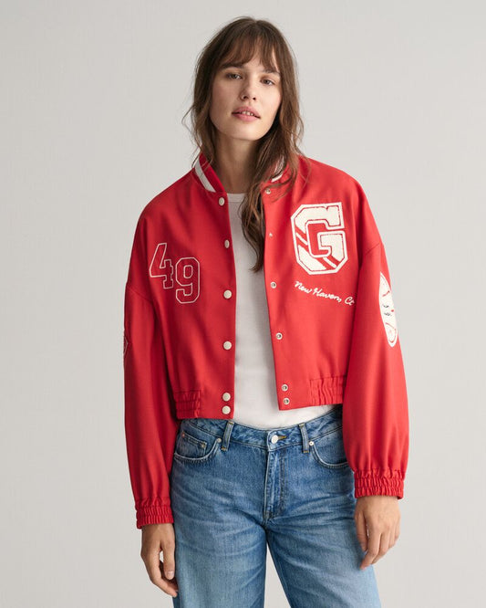 CROPPED VARSITY JACKET BRIGHT RED / XS