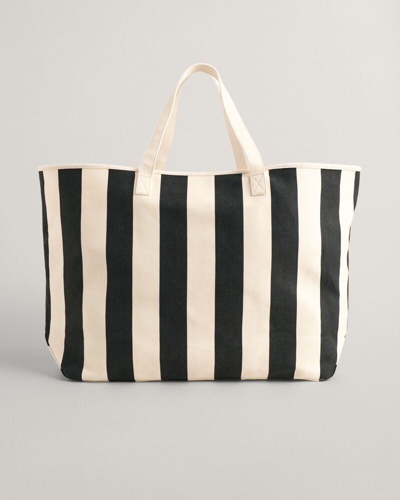 Striped Canvas Beach Bag Black / Onesize