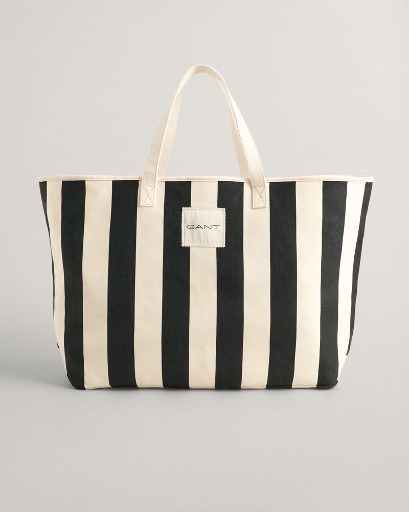 Striped Canvas Beach Bag Black / Onesize