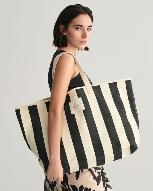 Striped Canvas Beach Bag Black / Onesize