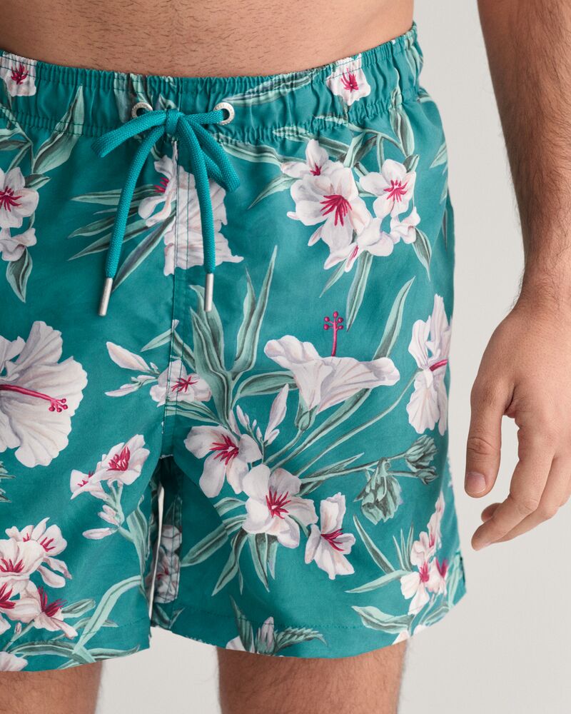 Oleander Print Swim Shorts Ocean Turquoise / S