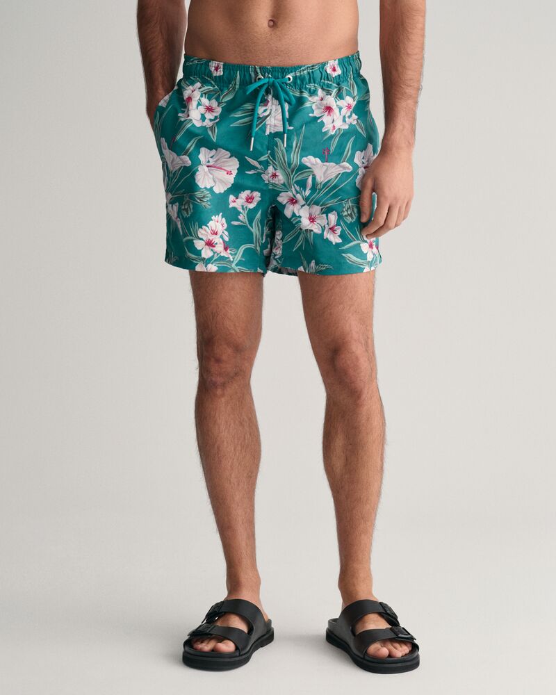 Oleander Print Swim Shorts Ocean Turquoise / S