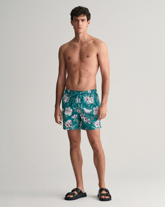 Oleander Print Swim Shorts Ocean Turquoise / S