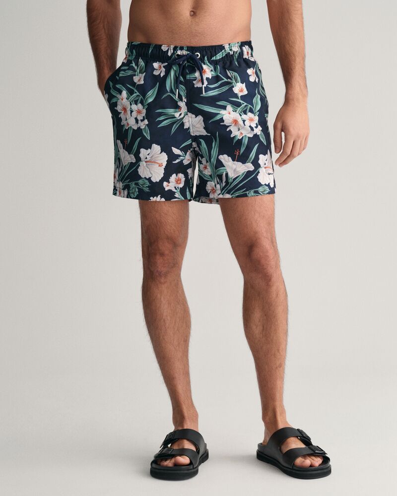 Oleander Print Swim Shorts Evening Blue / S