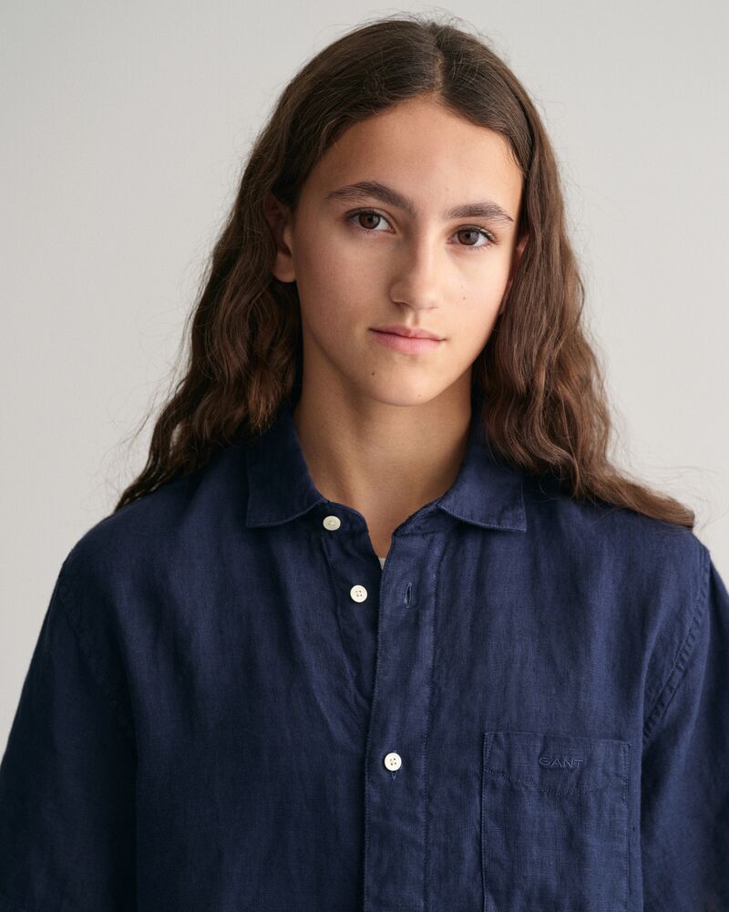 Teens Linen Short Sleeve Shirt '134/140 / MARINE
