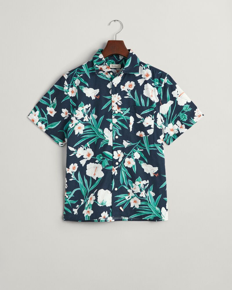 Teens Oleander Print Cotton Short Sleeve Shirt '134/140 / EVENING BLUE