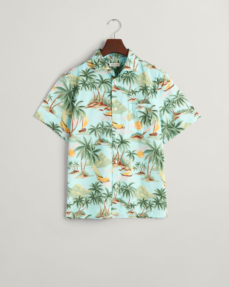 Teens Palm Print Cotton Short Sleeve Shirt '134/140 / TURQUOISE MIST