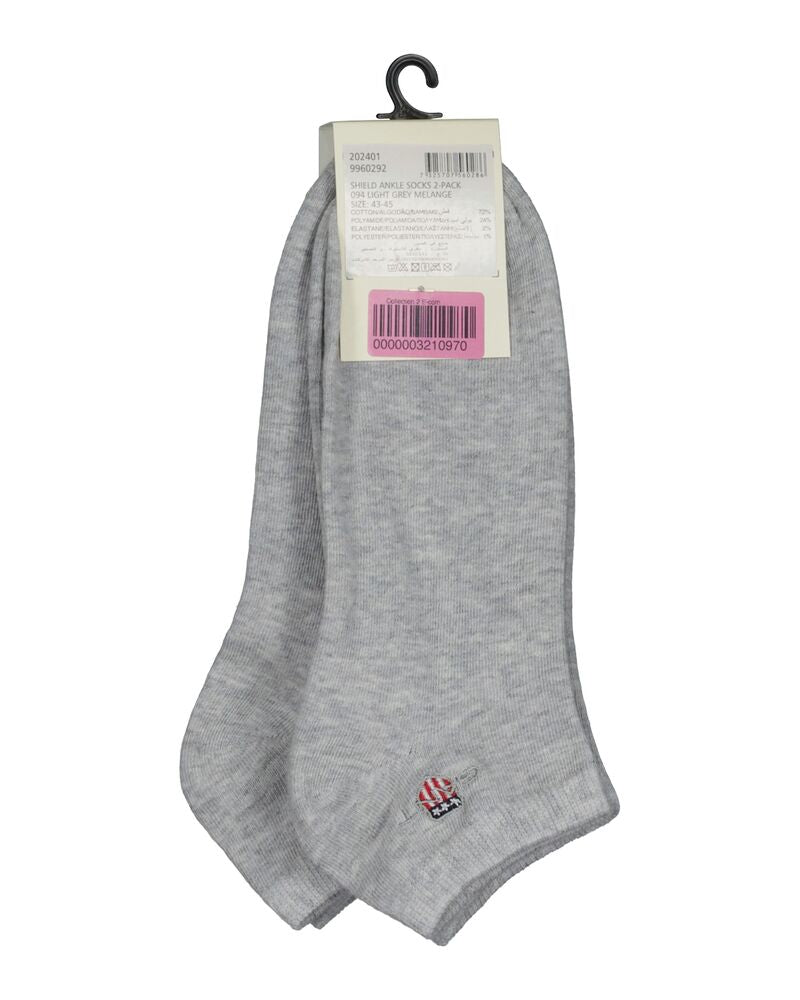 2-Pack Shield Ankle Socks Light Grey Melange / 40-42