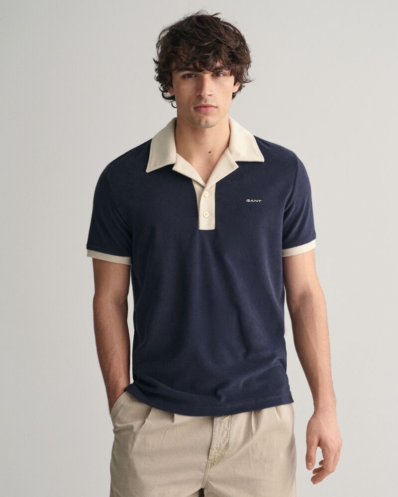 Terry Towelling Resort Polo Shirt Evening Blue / S