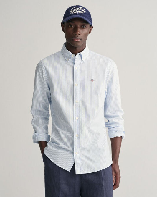 Slim Fit Banker Stripe  CLASSIC SHORT SLEEVE  Oxford Shirt LIGHT BLUE / S