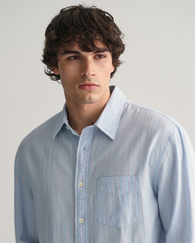 Relaxed Fit Pinstriped Seersucker Shirt Fresh Blue / XS