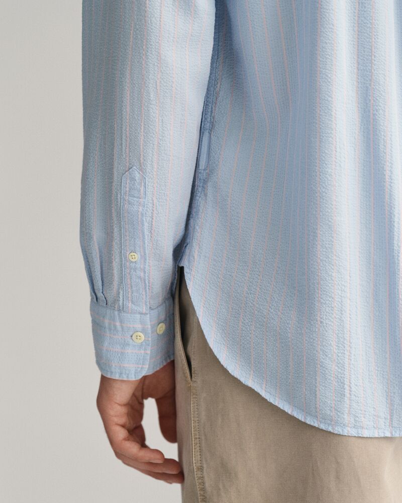 Relaxed Fit Pinstriped Seersucker Shirt Fresh Blue / XS