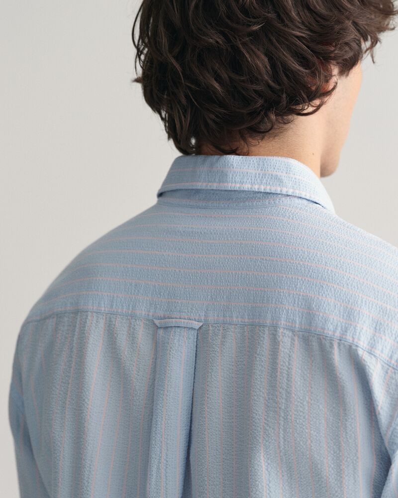 Relaxed Fit Pinstriped Seersucker Shirt Fresh Blue / XS