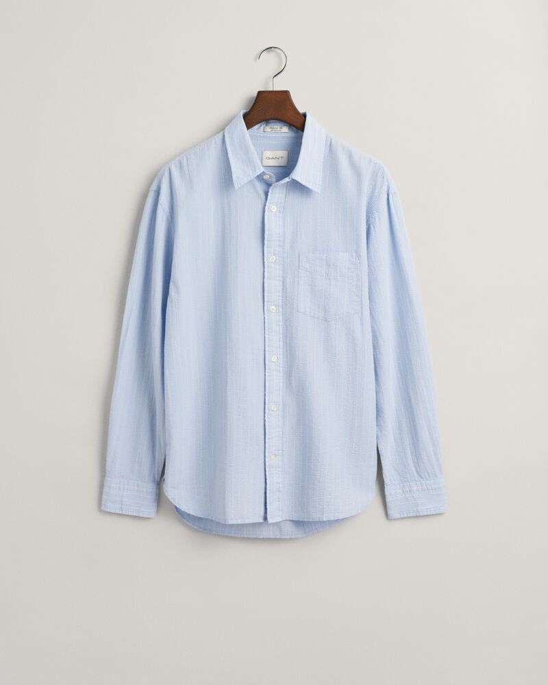 Relaxed Fit Pinstriped Seersucker Shirt Fresh Blue / XS