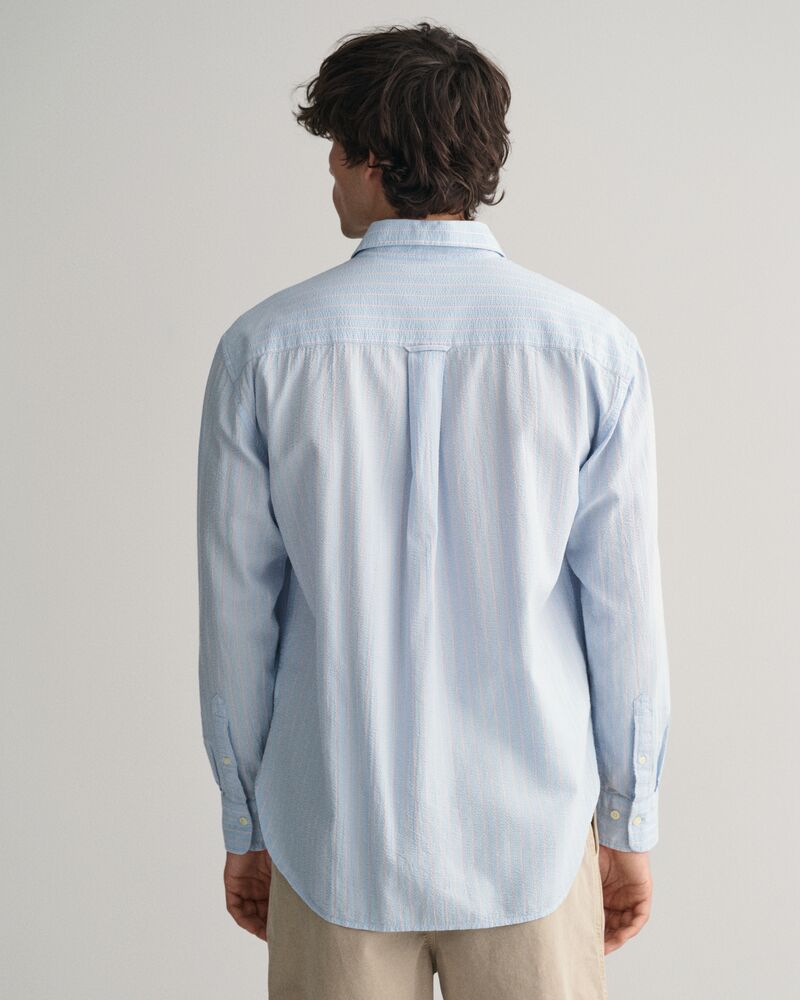 Relaxed Fit Pinstriped Seersucker Shirt Fresh Blue / XS