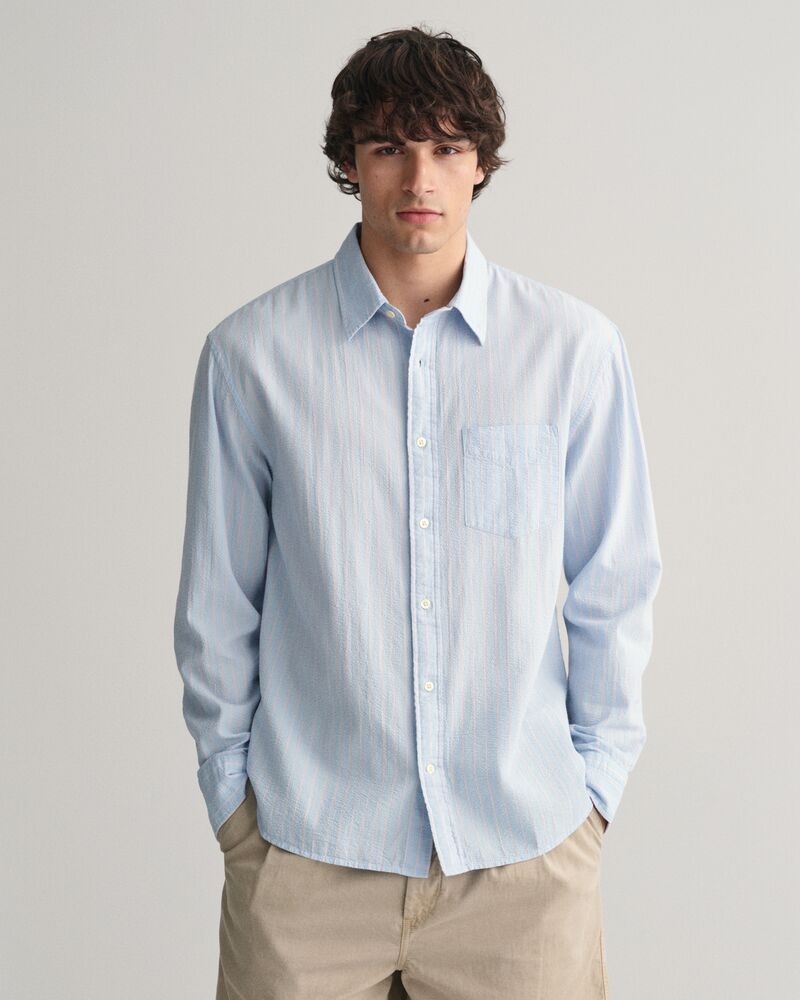 Relaxed Fit Pinstriped Seersucker Shirt Fresh Blue / XS