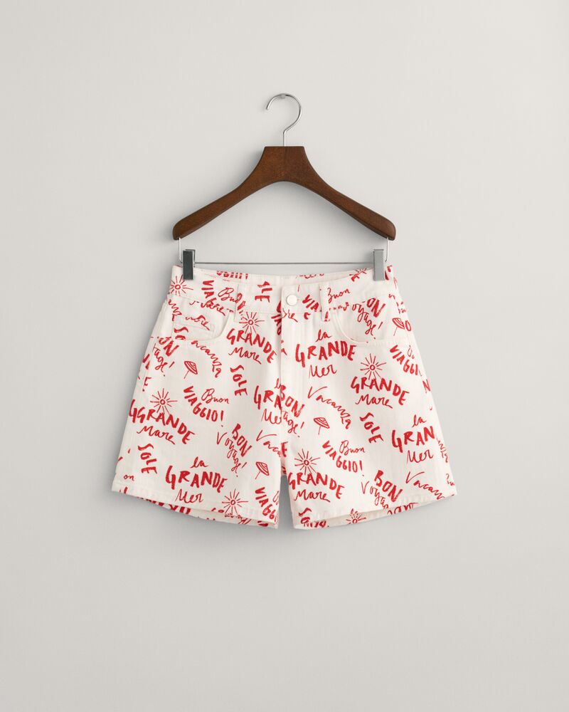 Text Print Shorts Bright Red / 27