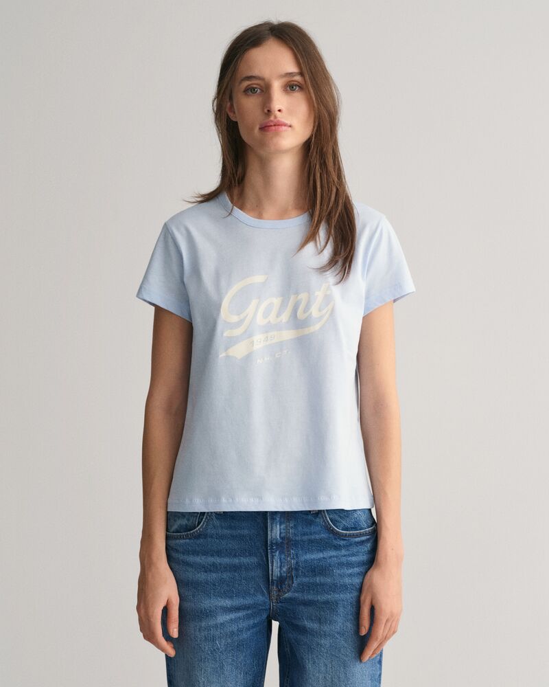 REGULAR SCRIPT GRAPHIC T-SHIRT FRESH BLUE / XS