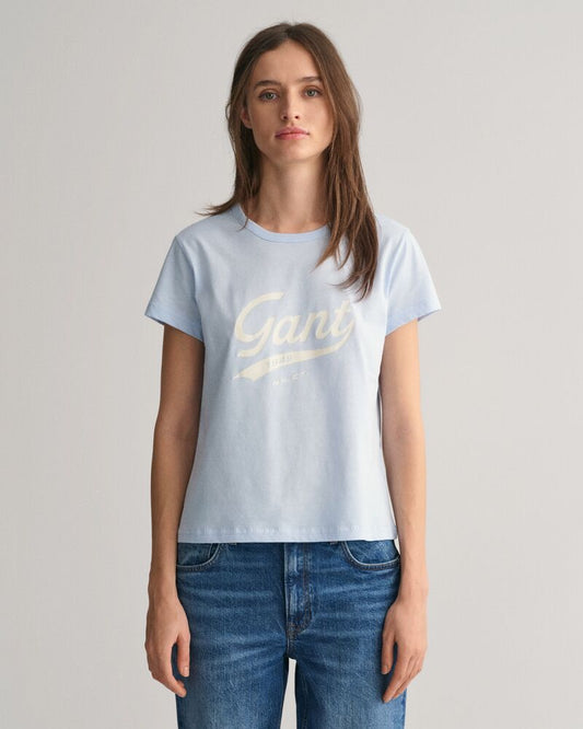 REGULAR SCRIPT GRAPHIC T-SHIRT FRESH BLUE / XS