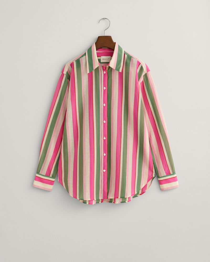 Relaxed Fit Striped Cotton Silk Shirt Dusty Green / 32