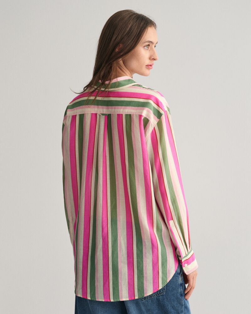 Relaxed Fit Striped Cotton Silk Shirt Dusty Green / 32