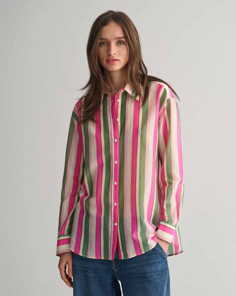 Relaxed Fit Striped Cotton Silk Shirt Dusty Green / 32