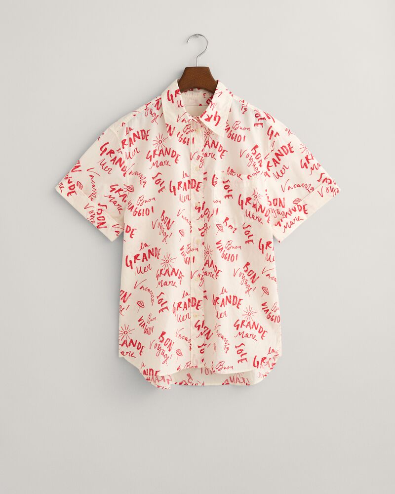 Relaxed Fit Text Print Short Sleeve Shirt Cream / 32