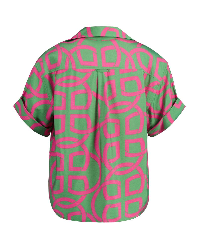 Relaxed Fit Monogram Print Popover Short Sleeve Shirt Perky Pink / 32