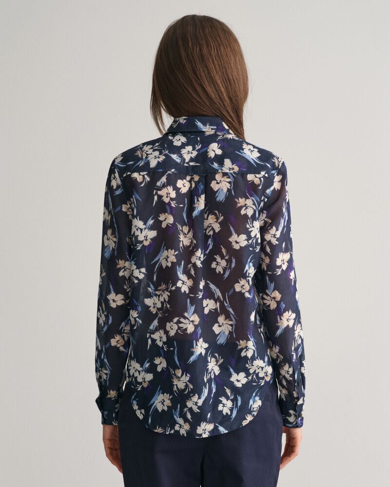 Regular Fit Floral Print Cotton Silk Shirt Evening Blue / 32