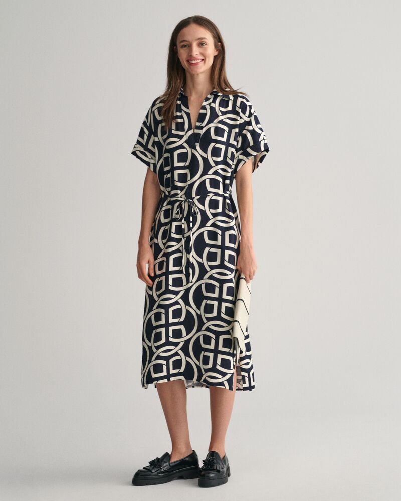 Monogram Print Short Sleeve Caftan Evening Blue / 32