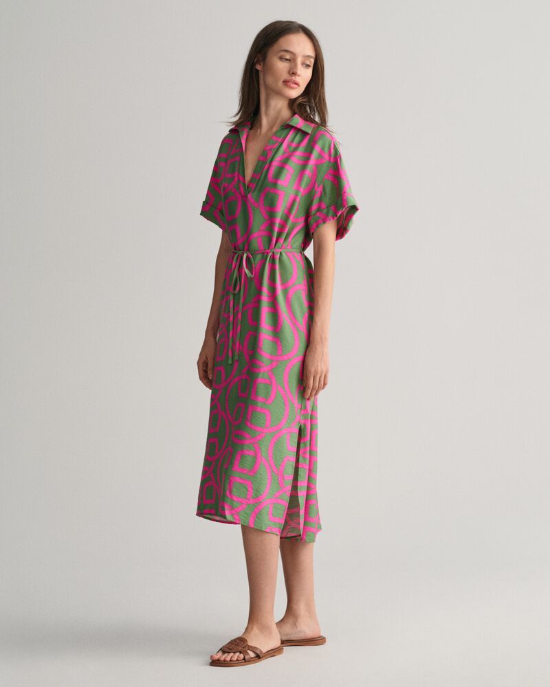 Monogram Print Short Sleeve Caftan Perky Pink / 32