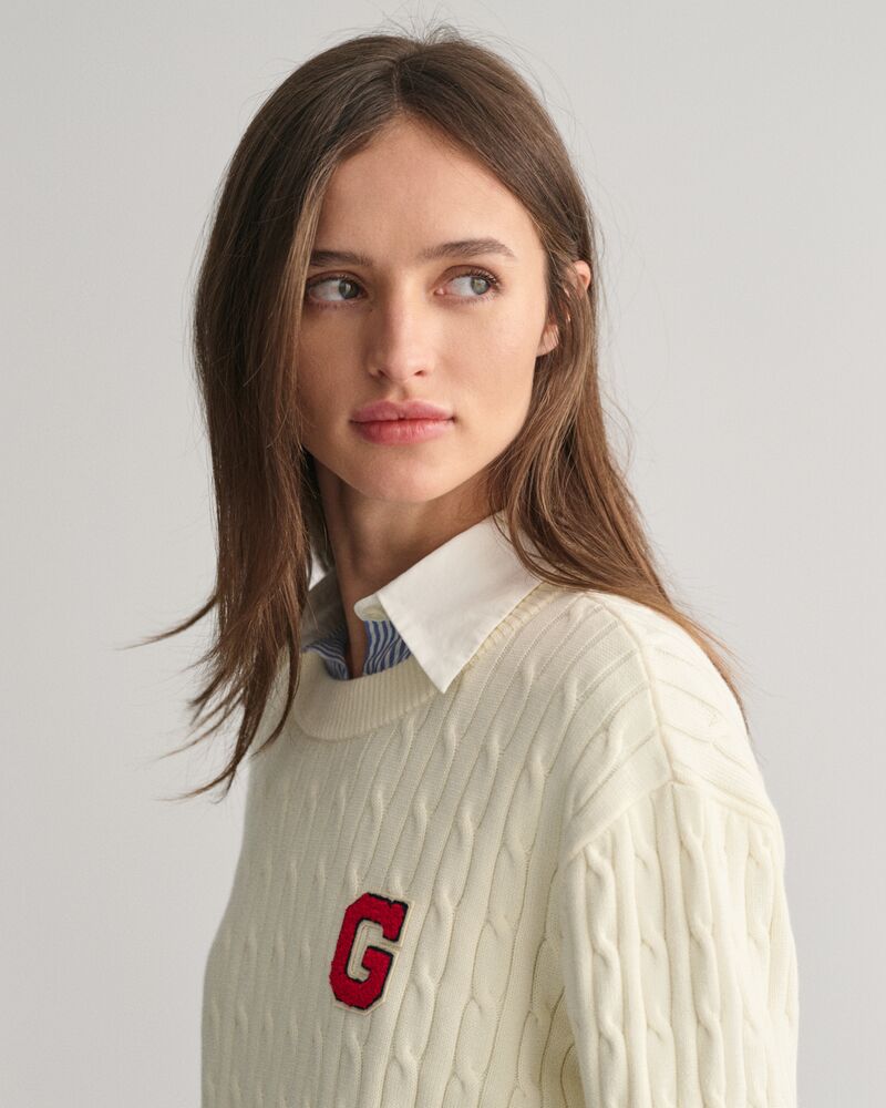 G Badge Cable Knit Sweater Cream / S